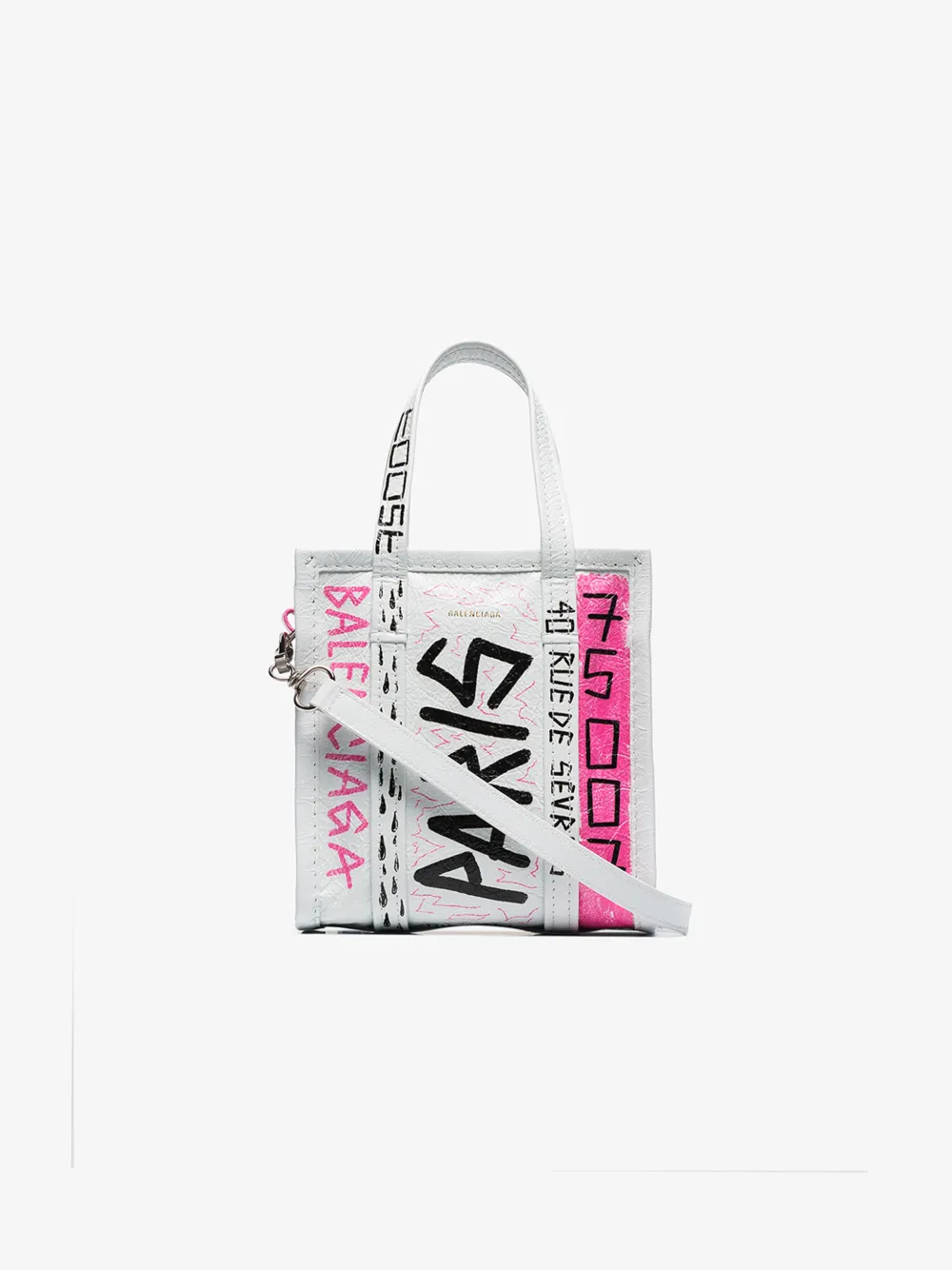 Balenciaga Totes BALENCIAGA WHITE XXS BAZAR GRAFFITI TOTE BAG