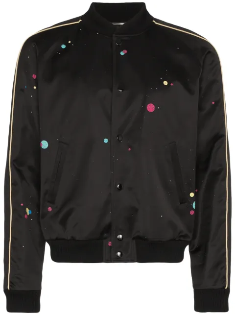 Click to view more detailed imagery on our partner's website Saint Laurent Black & Multicolor Logo Teddy Bomber Jacket