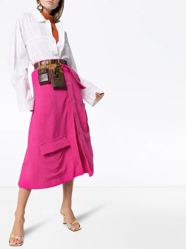 jacquemus folded denim midi skirt
