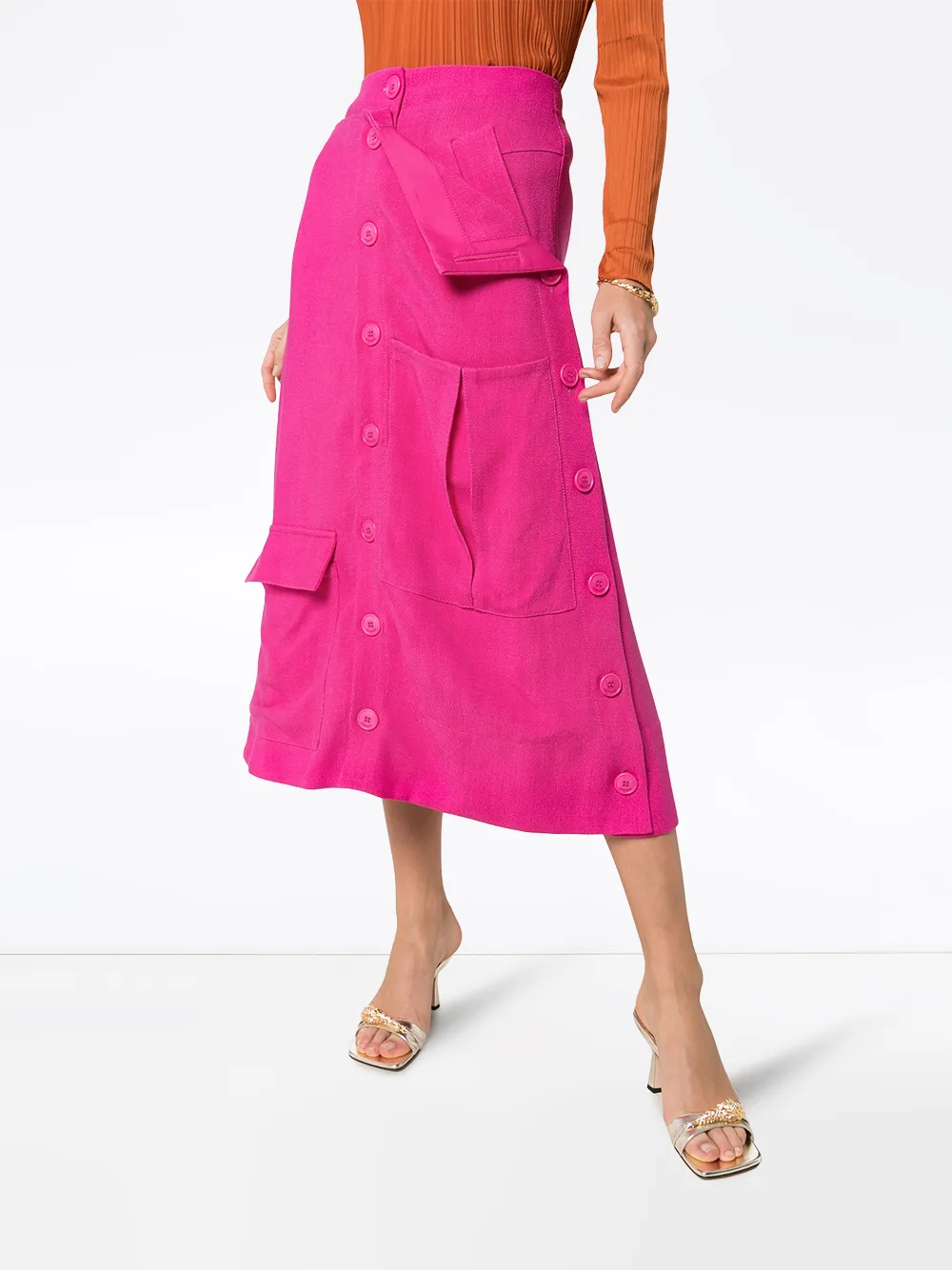 jacquemus folded denim midi skirt