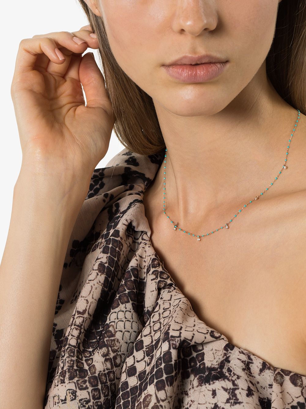 Shop Gigi Clozeau 18kt Rose Gold Diamond Beaded Necklace In Green