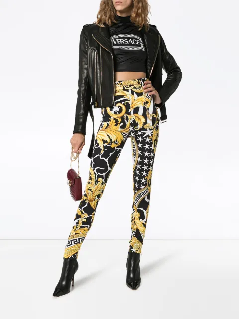 Versace Multicolor Women's Savage Baroque High-Rise Trousers In Black