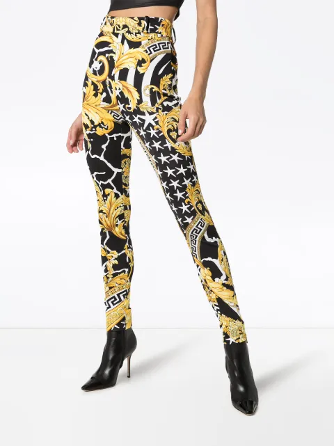 Versace Multicolor Women's Savage Baroque High-Rise Trousers In Black
