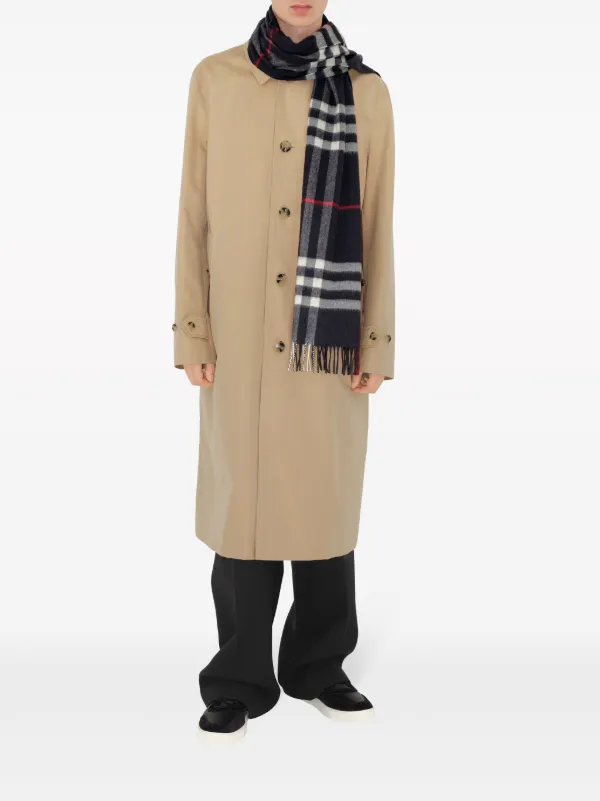 Burberry Fringed Check Cashmere Scarf Blue FARFETCH UK