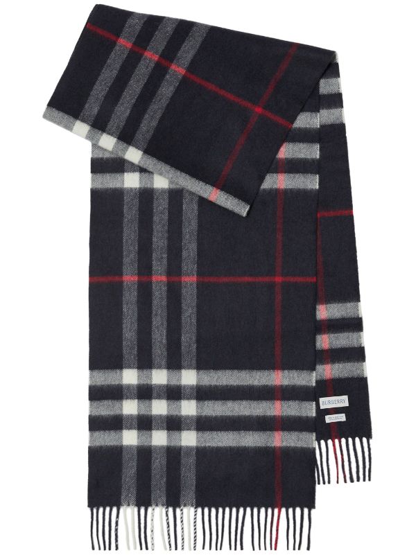 Burberry Fringed Check Cashmere Scarf Blue FARFETCH VN