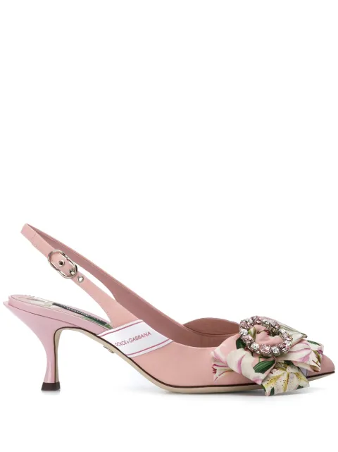 Click to view more detailed imagery on our partner's website Dolce & Gabbana Lory Jewel Buckle Cady Slingbacks In Pink