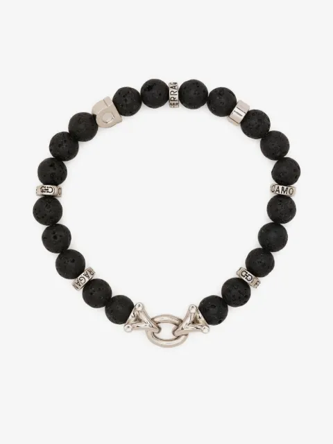 Ferragamo Gancini lava stone beaded bracelet