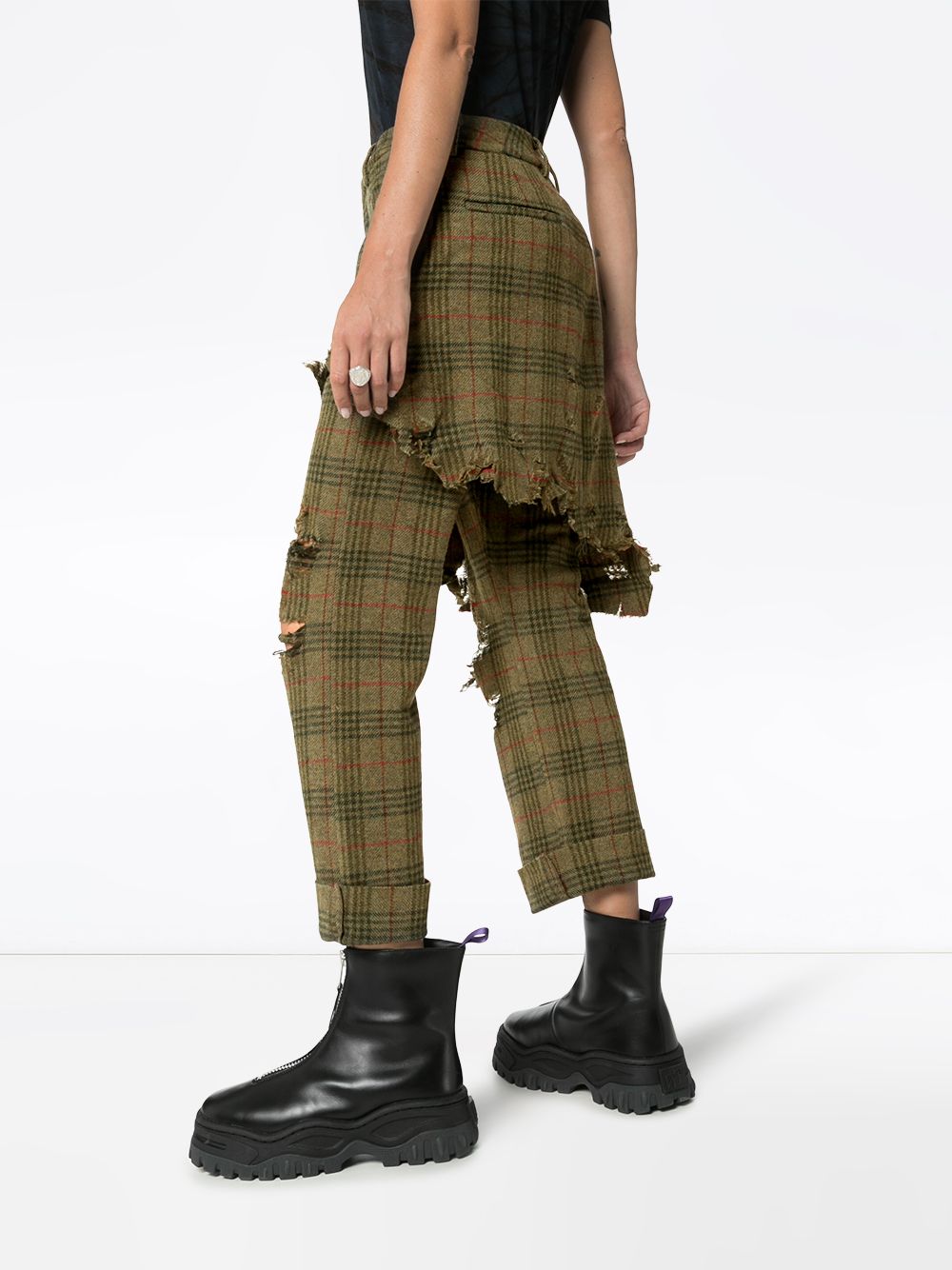 R13 Distressed skirt detail Checked Trousers Farfetch