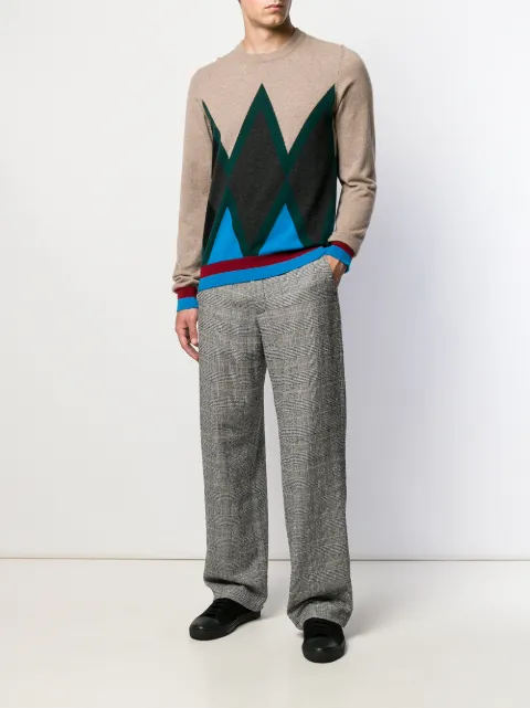green stripe black and white diamond print sweater