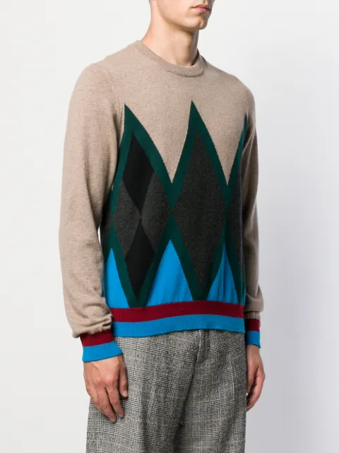 green stripe black and white diamond print sweater