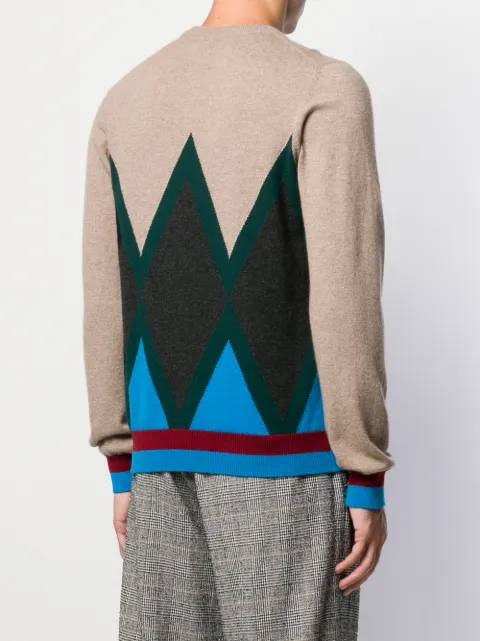 green stripe black and white diamond print sweater