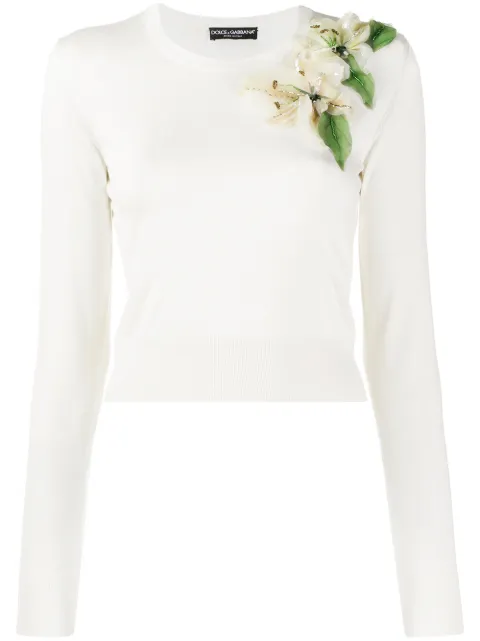 Click to view more detailed imagery on our partner's website Dolce & Gabbana Long Sleeve Embroidered Floral Knit Pullover In W001