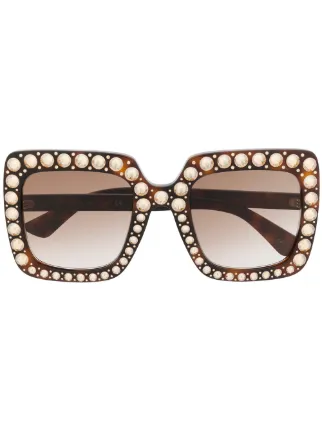 Shop brown Gucci Eyewear crystal 