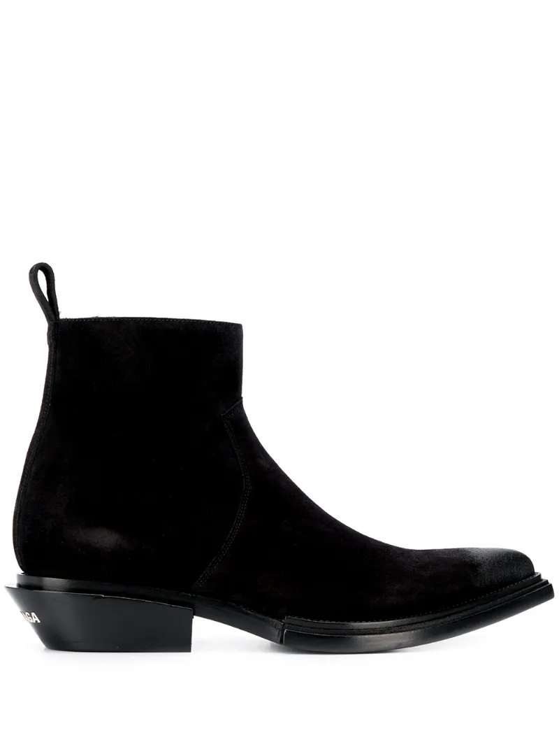Click to view more detailed imagery on our partner's website Balenciaga Santiag Suede Western Booties In Black