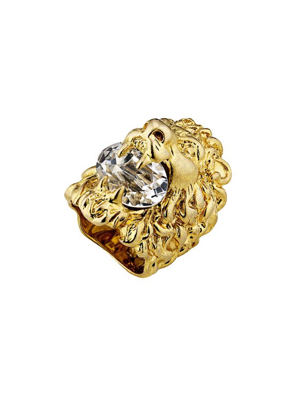 Shop gold Gucci Lion head ring with 