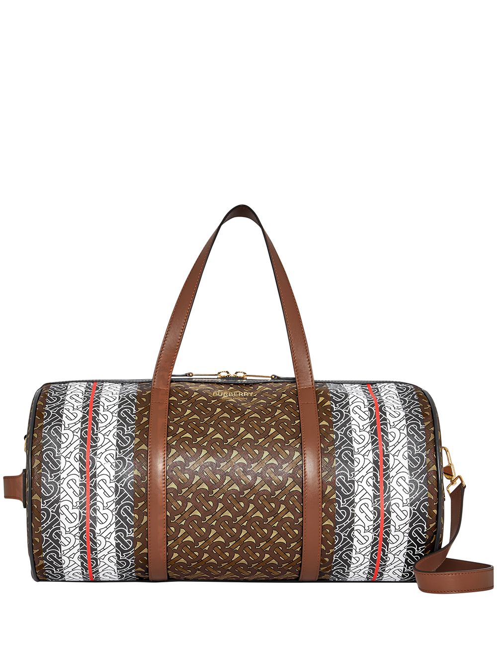 Burberry The Monogram Stripe E-canvas and Leather Barrel Bag