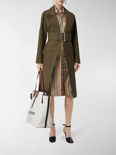 Burberry Box Pleat Detail Icon Stripe A-line Skirt brown | MODES