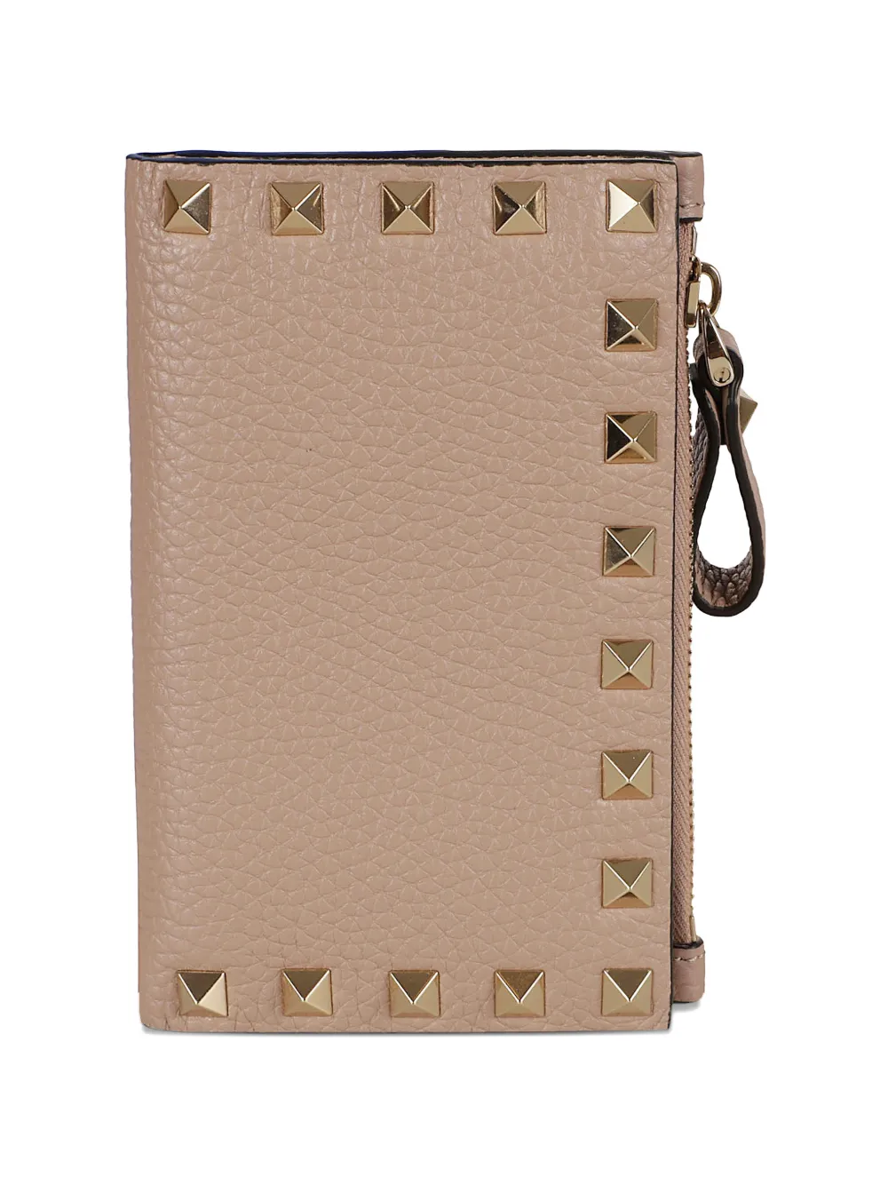  Valentino Garavani Rockstud Zipped Leather Card Holder - Neutrals 