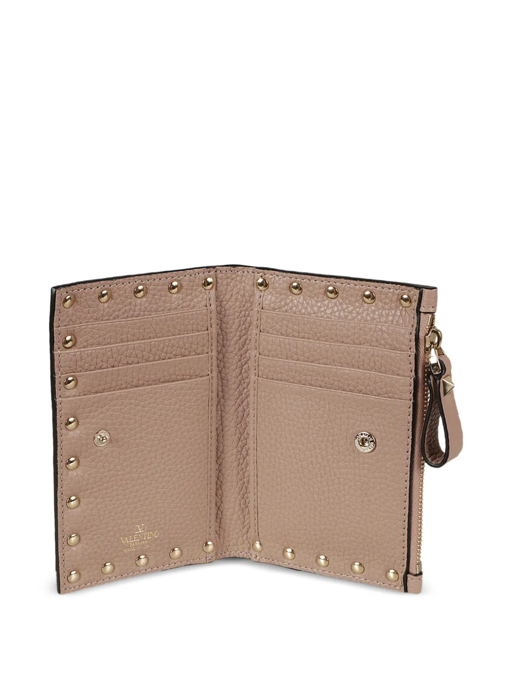  Valentino Garavani Rockstud Zipped Leather Card Holder - Neutrals 