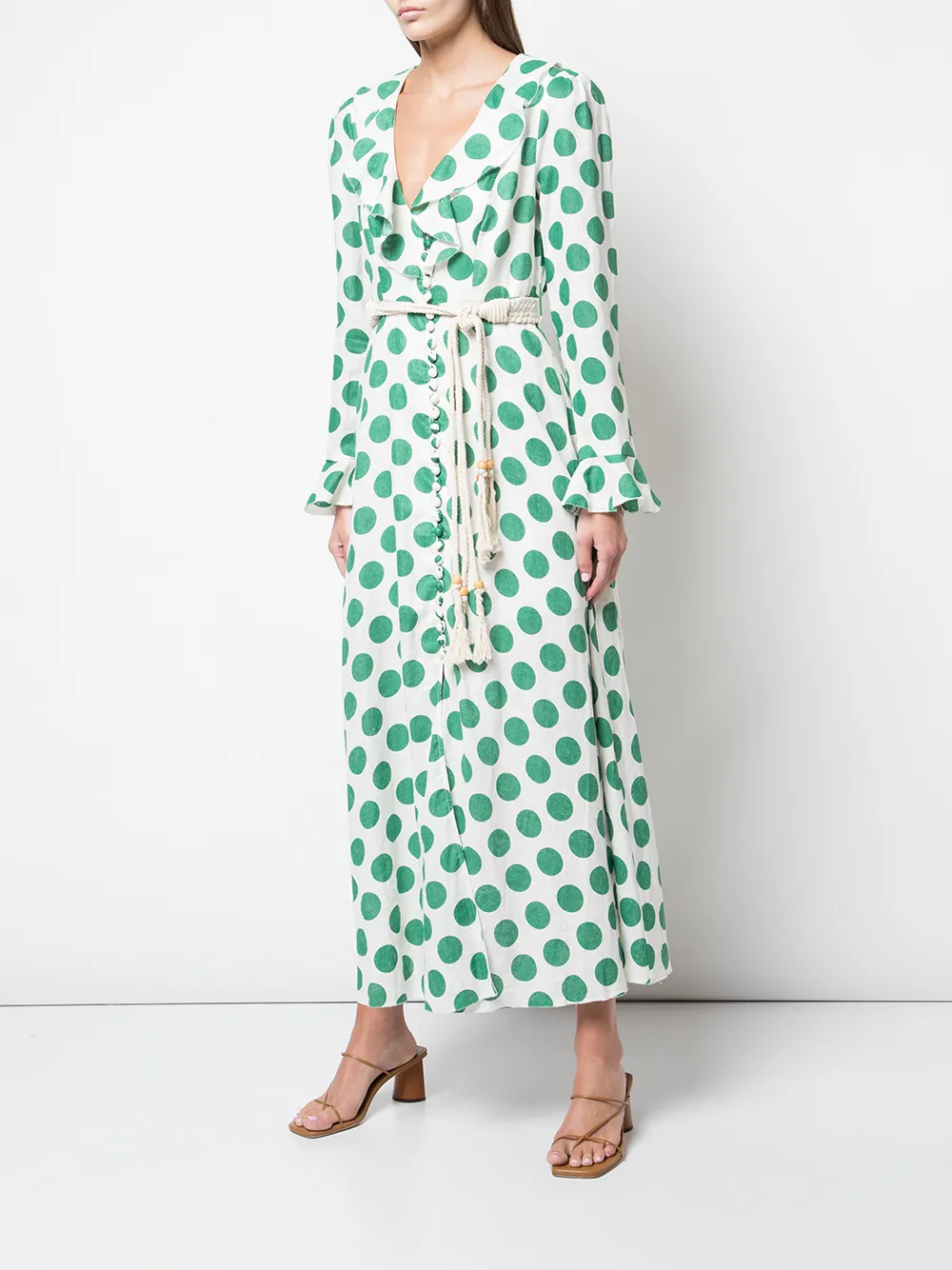 white and green polka dot dress