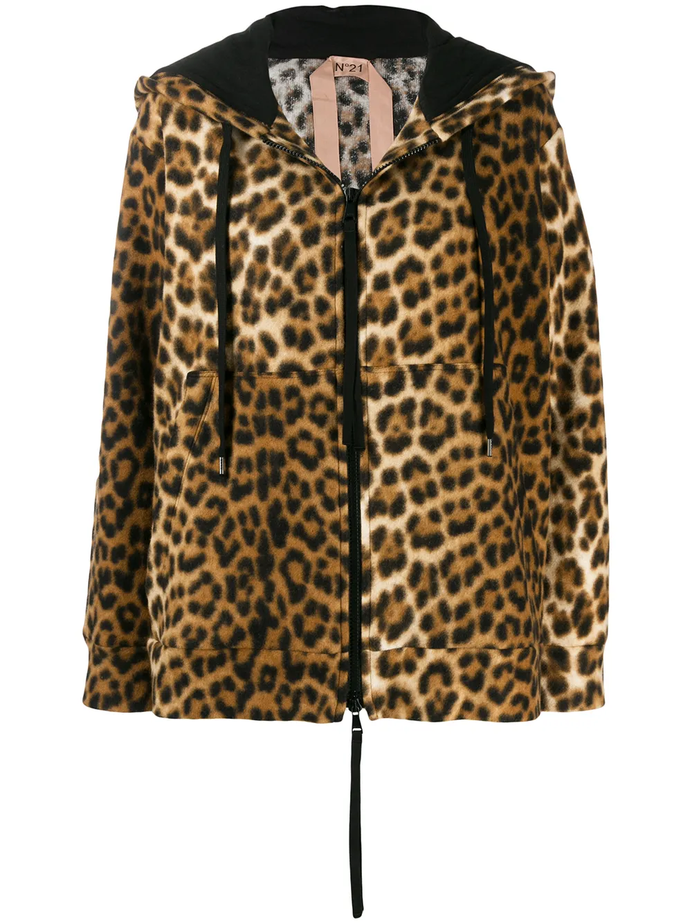 N°21 Jackets Nº21 LEOPARD PRINT HOODED JACKET - BLACK