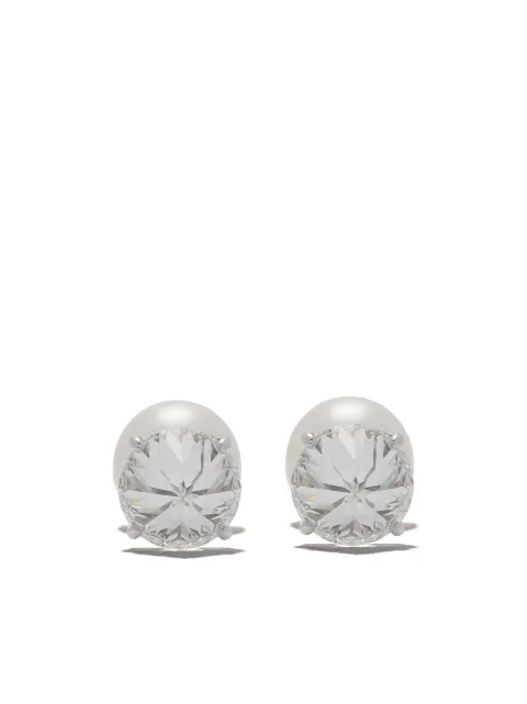 TASAKI platinum refined rebellion diamonds and Akoya pearl earrings