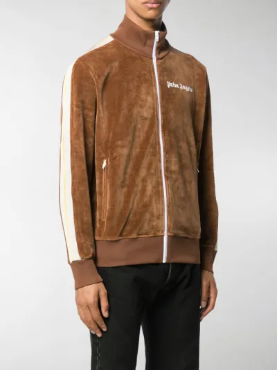 logo stripe zip track jacket brown 