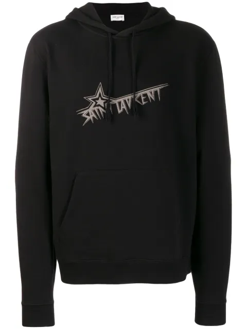 Click to view more detailed imagery on our partner's website Saint Laurent Men's Star Logo Hoodie Sweatshirt W/ Kangaroo Pocket In Black