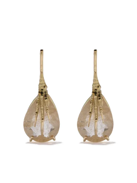 Wouters & Hendrix Gold 18kt claw rutilated quartz earrings