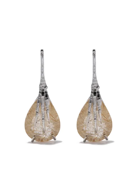 Wouters & Hendrix Gold 18kt gold quartz claw rutilated earrings