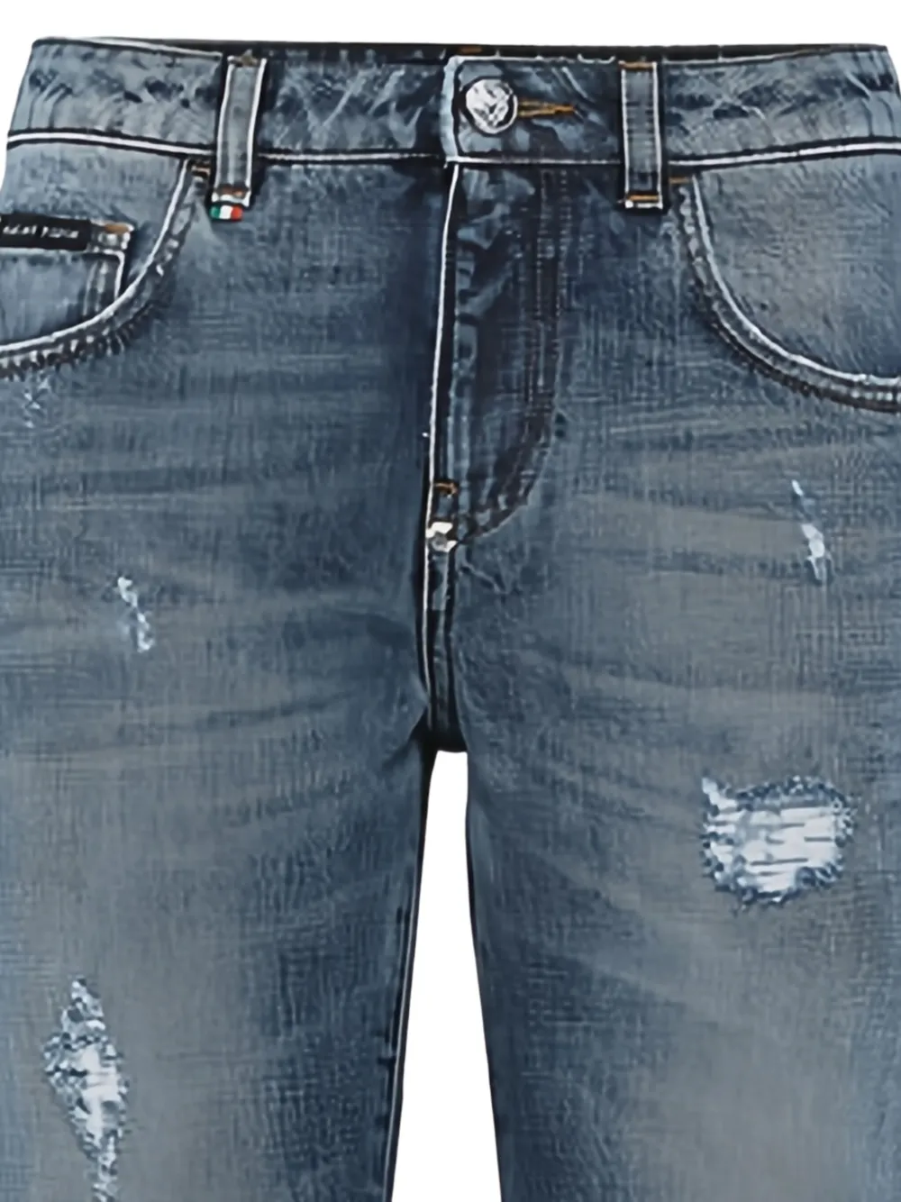  Philipp Plein Vaqueros Con Efecto Envejecido - Azul 