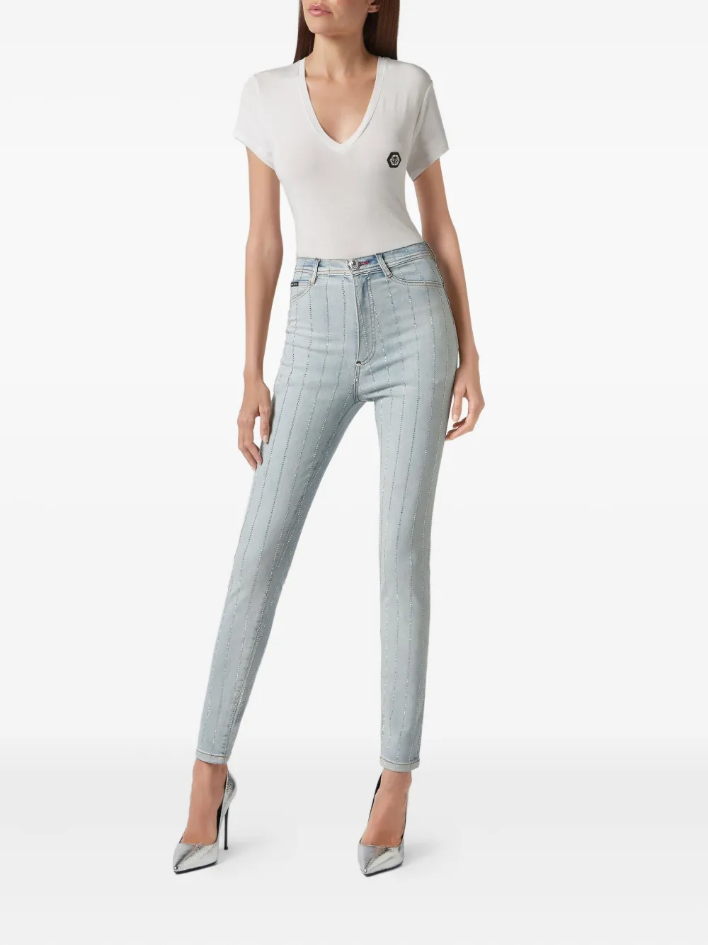Philipp Plein crystal-embellished jeans - Blauw