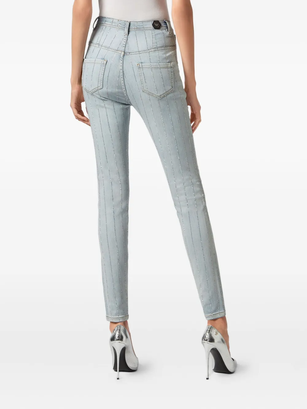  Philipp Plein Vaqueros Con Detalle De Cristales - Azul 