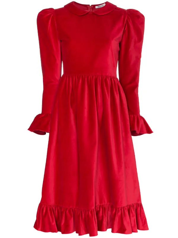 Shop red Batsheva collared midi dress 