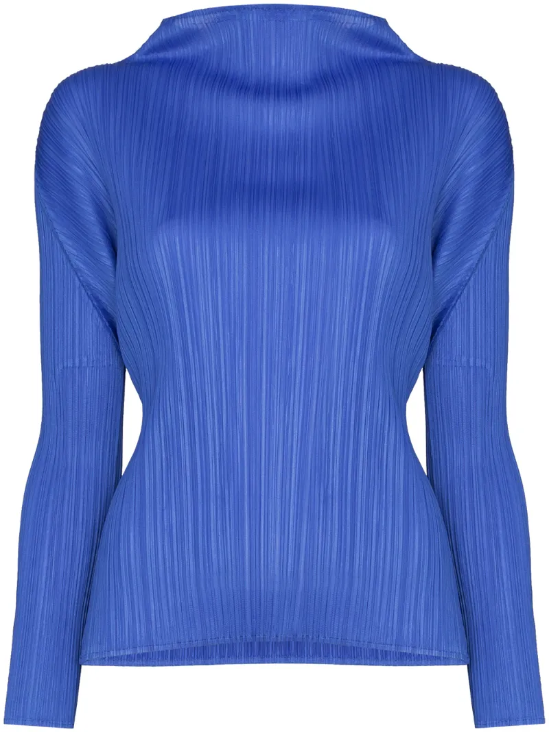 Pleats Please Issey Miyake Tops PLEATS PLEASE BY ISSEY MIYAKE HIGH NECK PLEATED TOP - BLUE