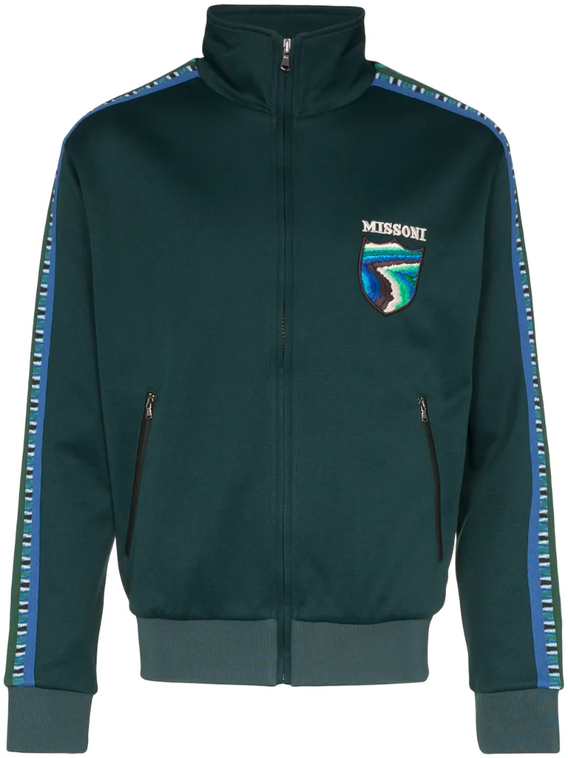 Missoni Tops MISSONI STRIPE-TRIMMED TRACK TOP - GREEN