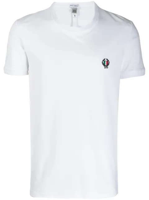 Click to view more detailed imagery on our partner's website Dolce & Gabbana Logo Flag Embroidered Cotton T Shirt In White