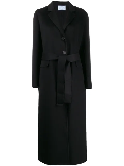 Click to view more detailed imagery on our partner's website Prada Belted Wool-Felt Coat In Black