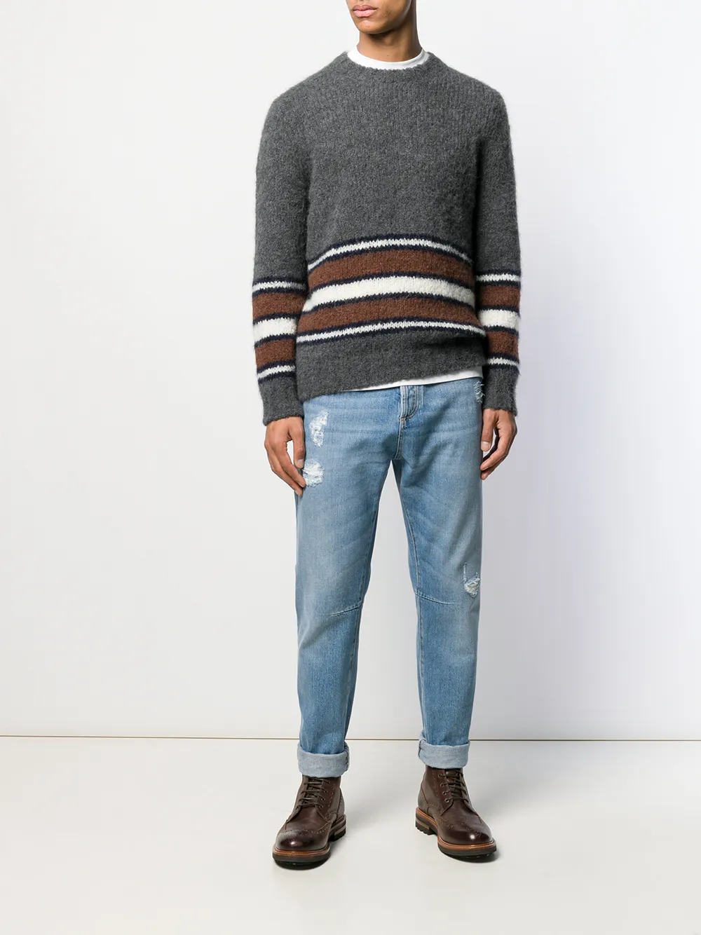  Brunello Cucinelli Gerade Distressed Jeans   Blau 