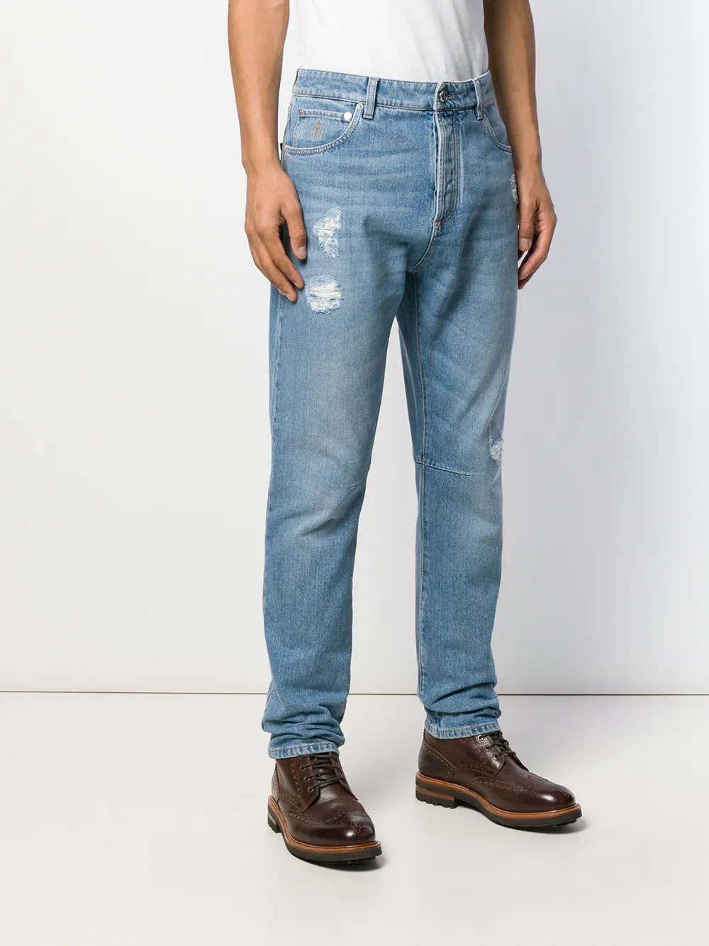  Brunello Cucinelli Gerade Distressed Jeans   Blau 