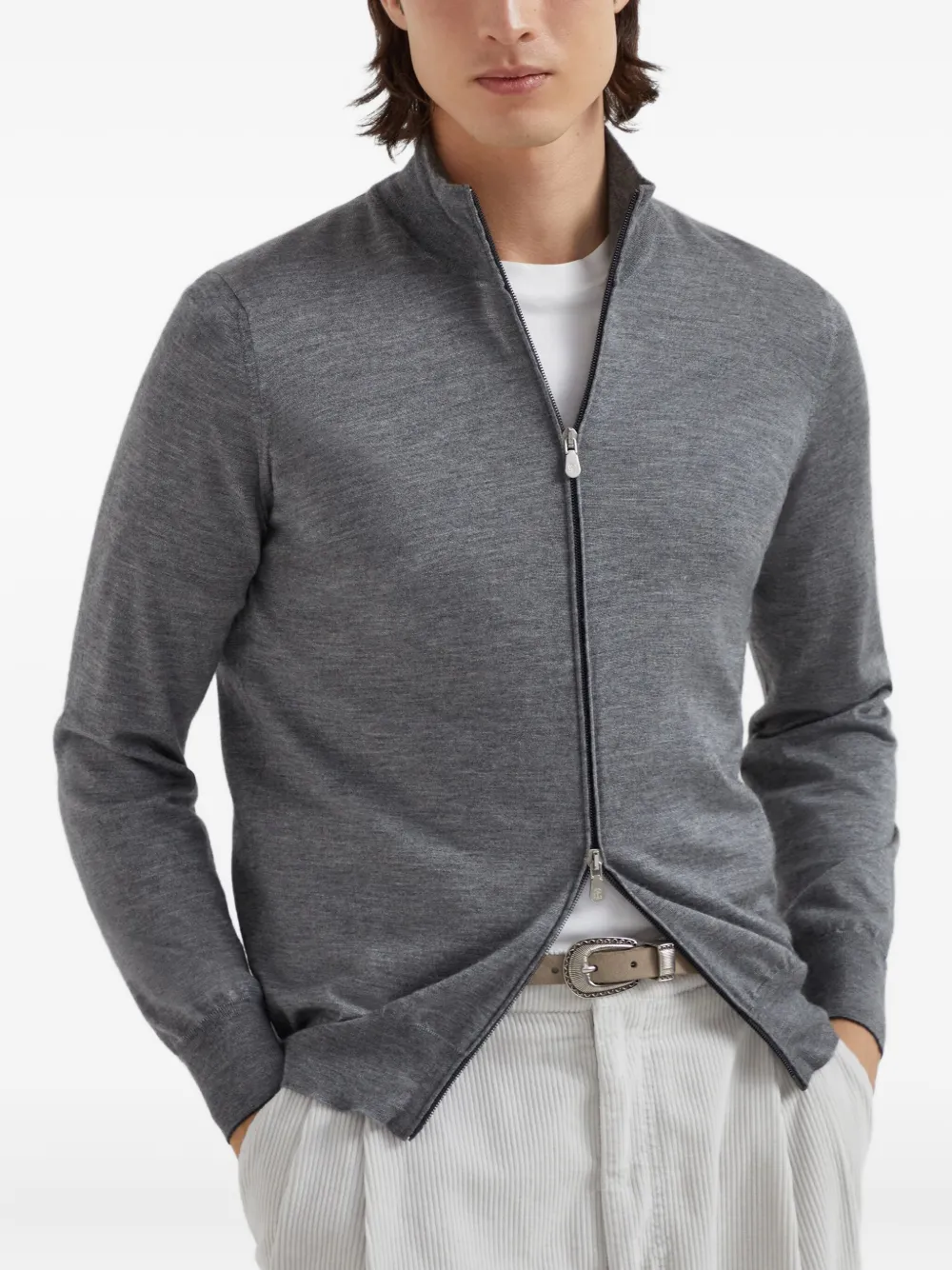 至高の一着【Brunero Cucinelli】フーデッドジップアップニット Brunello Cucinelli/ブルネロ クチネリ｜ジオメトリック ジャ