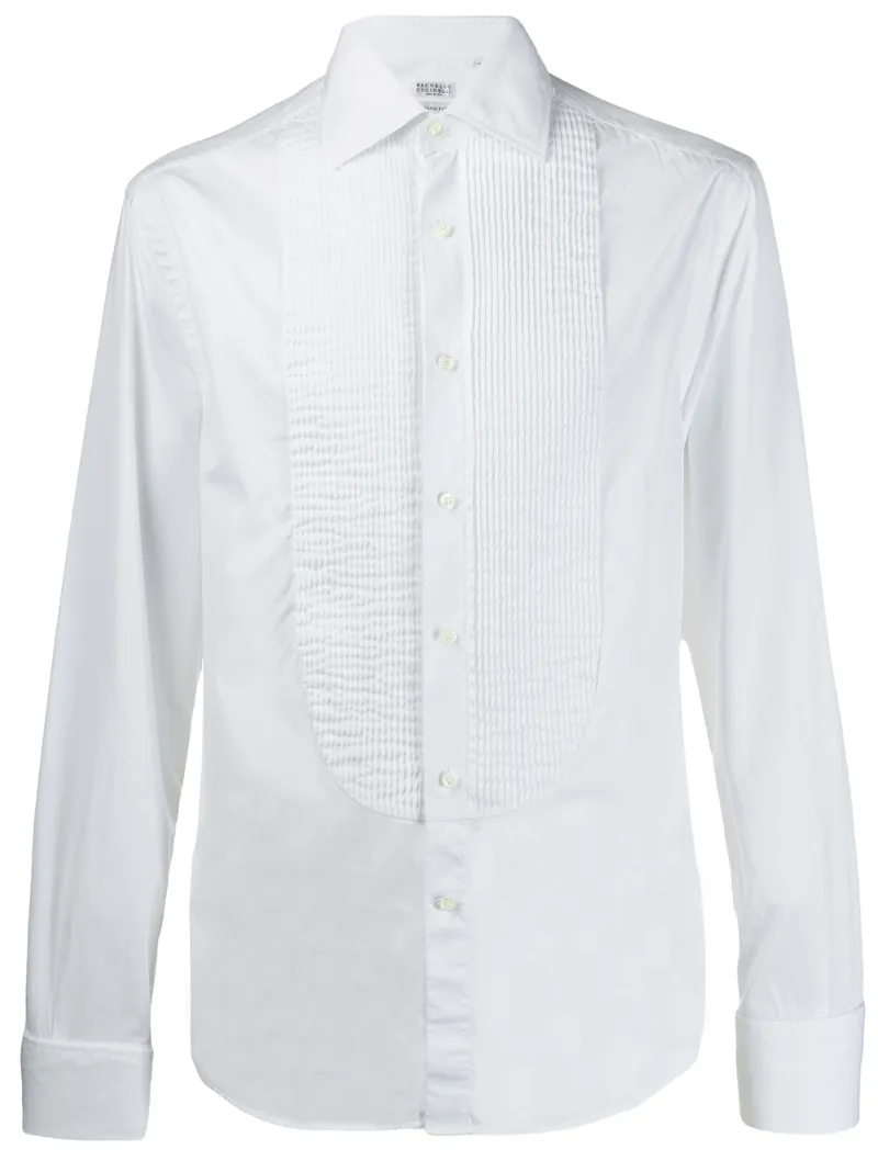 Brunello Cucinelli Pleated Front Shirt In White