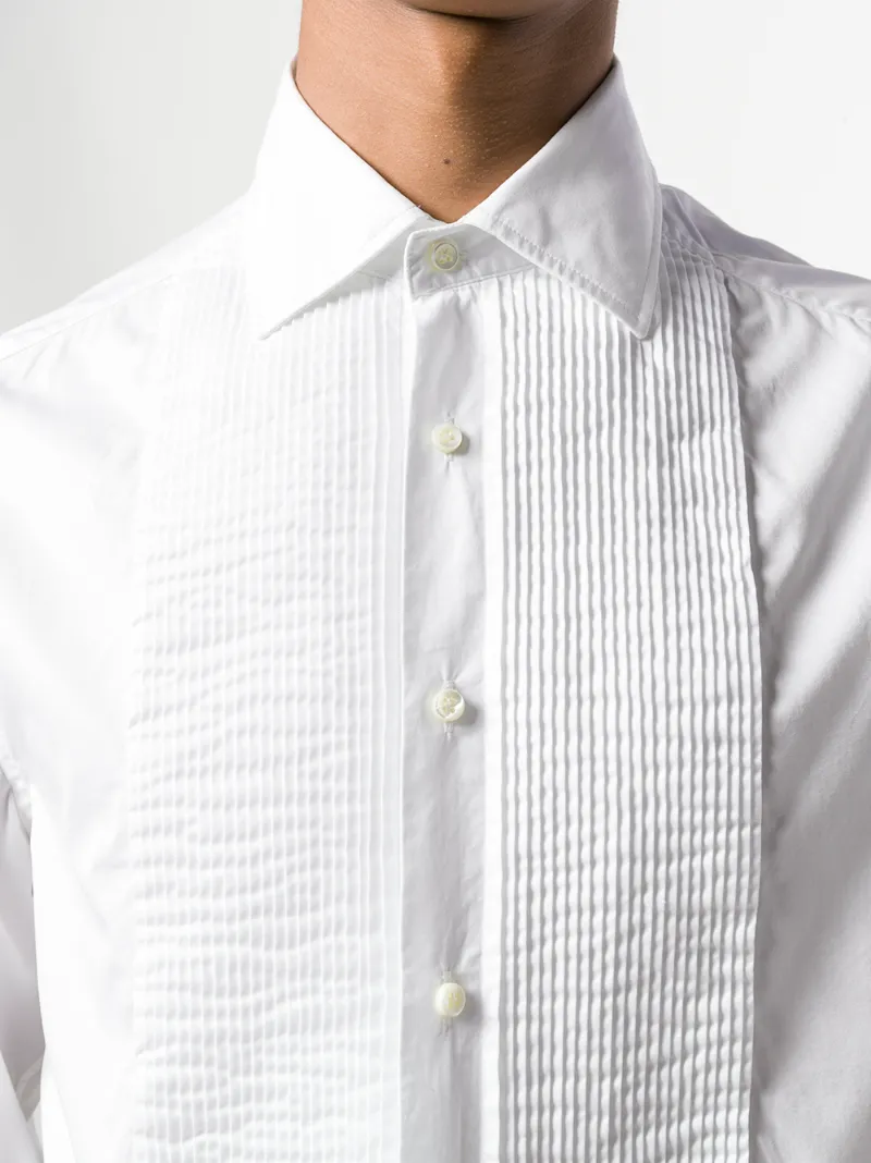 Brunello Cucinelli Pleated Front Shirt In White