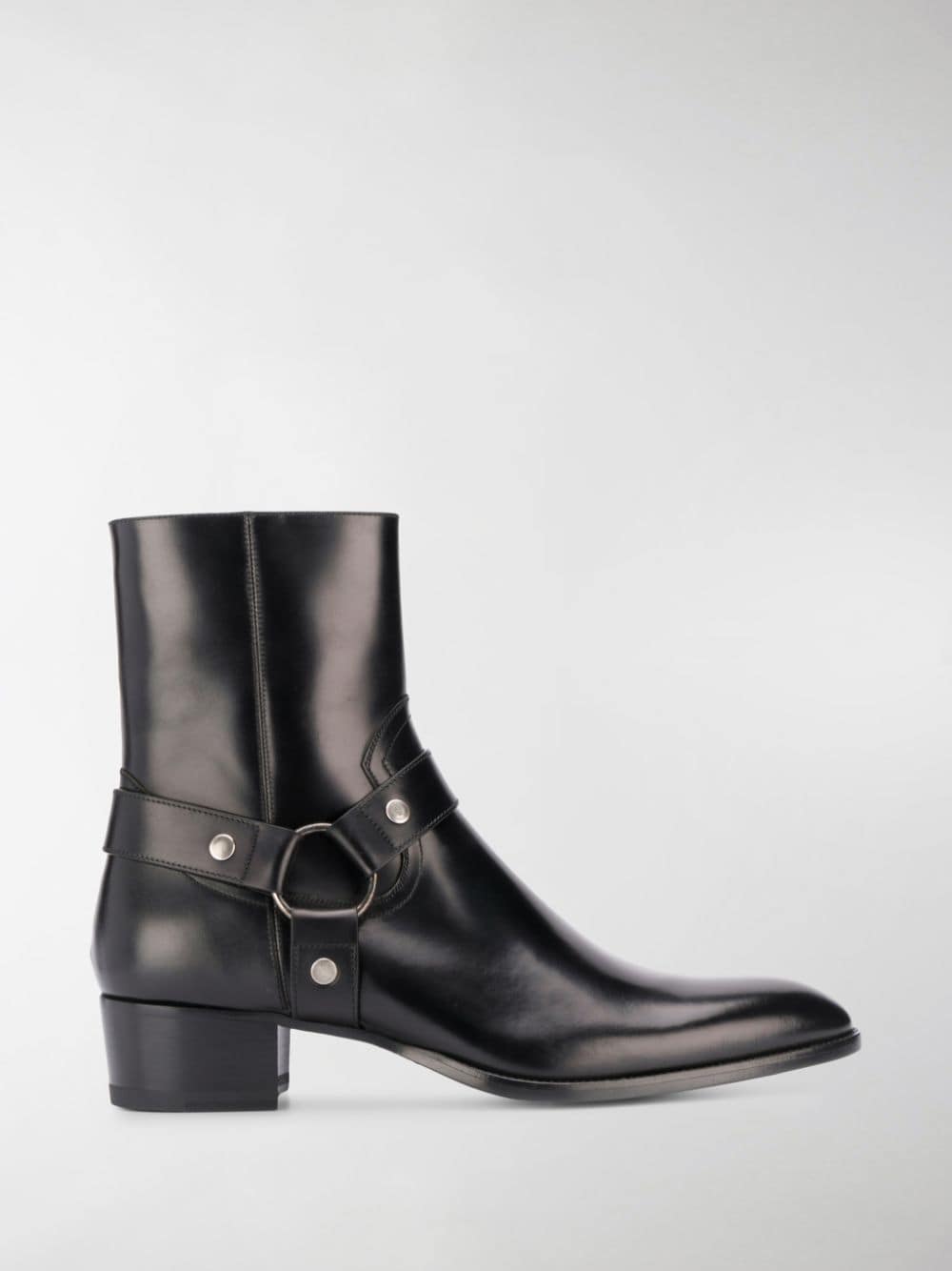 Saint Laurent 40mm Wyatt Belted Leather Cropped Boots In Black | ModeSens