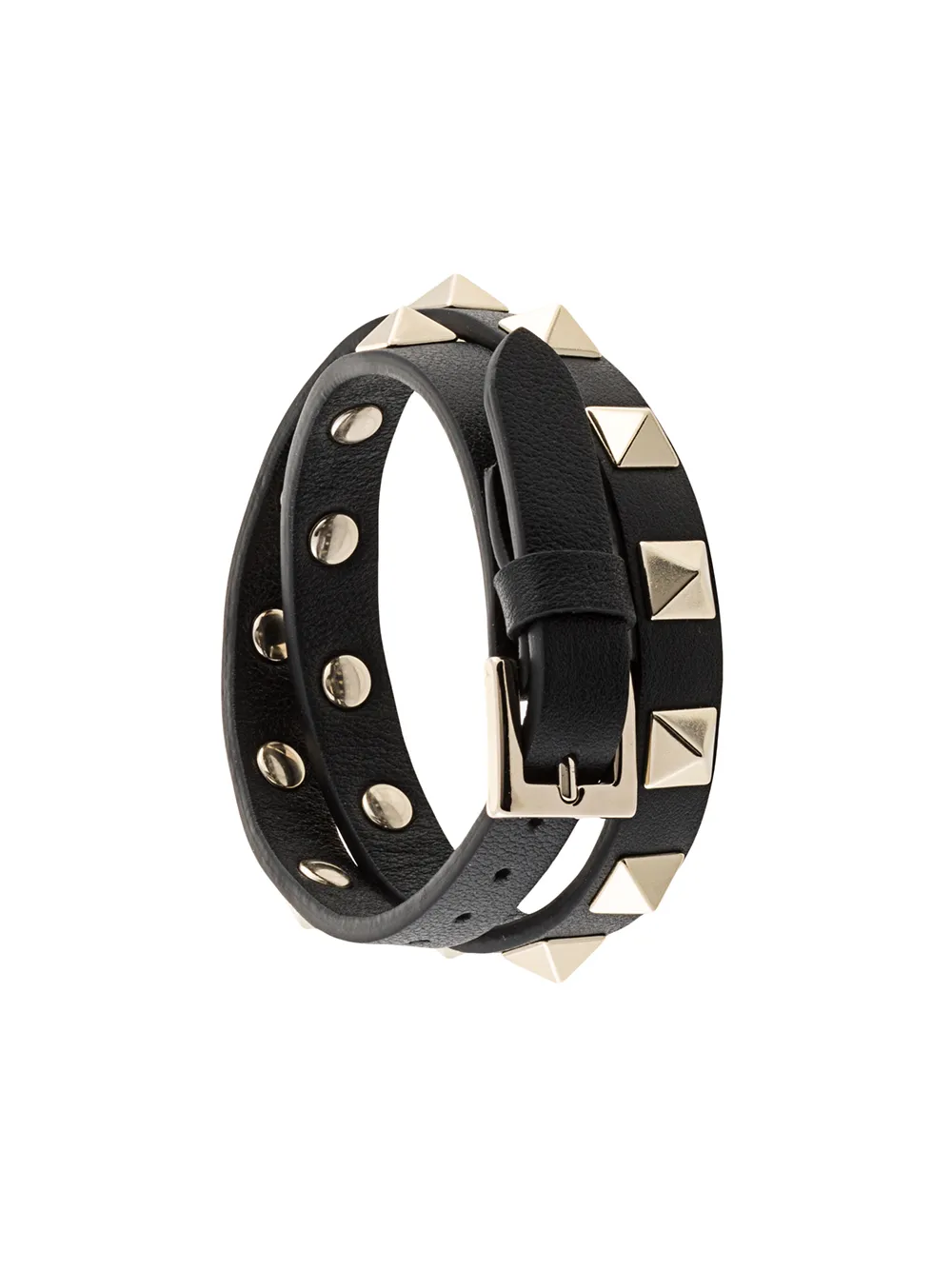 Shop Valentino Rockstud Double-strap Leather Bracelet In Black