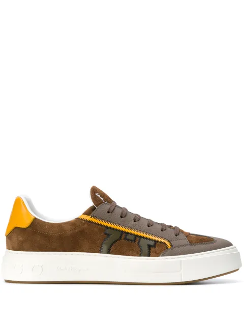 salvatore ferragamo men's borg gancini leather sneakers