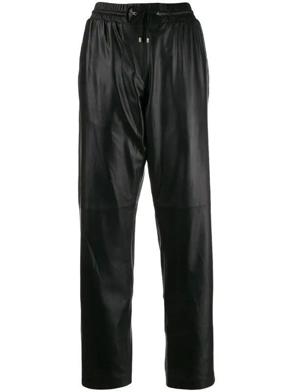black leather track pants