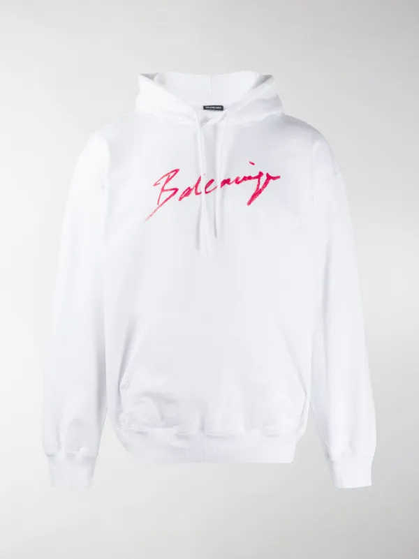 Balenciaga logo print hoodie white | MODES