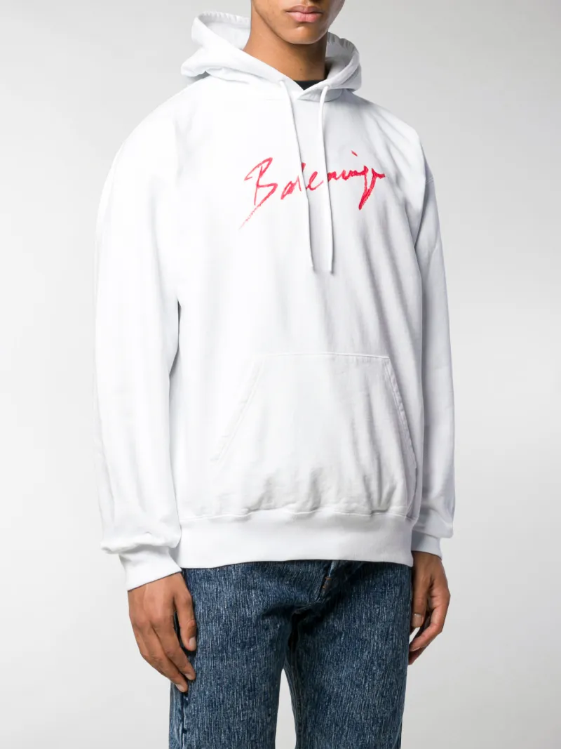 Balenciaga logo print hoodie white | MODES