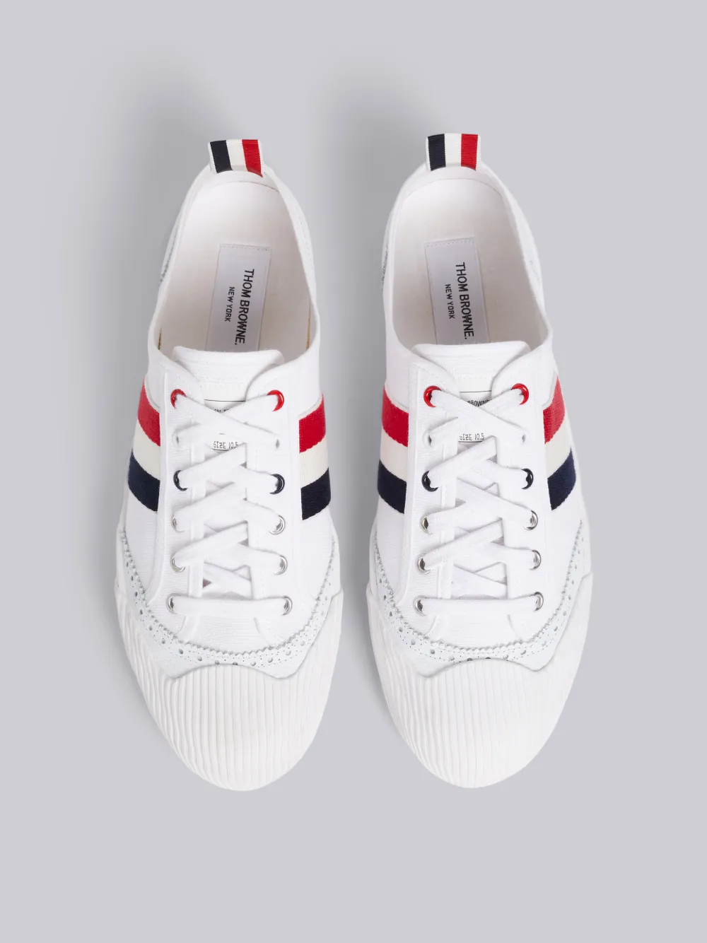 THOM BROWNE THOM BROWNE WHITE CANVAS BROGUING SNEAKERS,MFD140A0158814121769